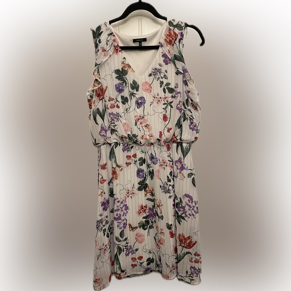 RW&CO. Purple and Green Sleeveless Midi Dress